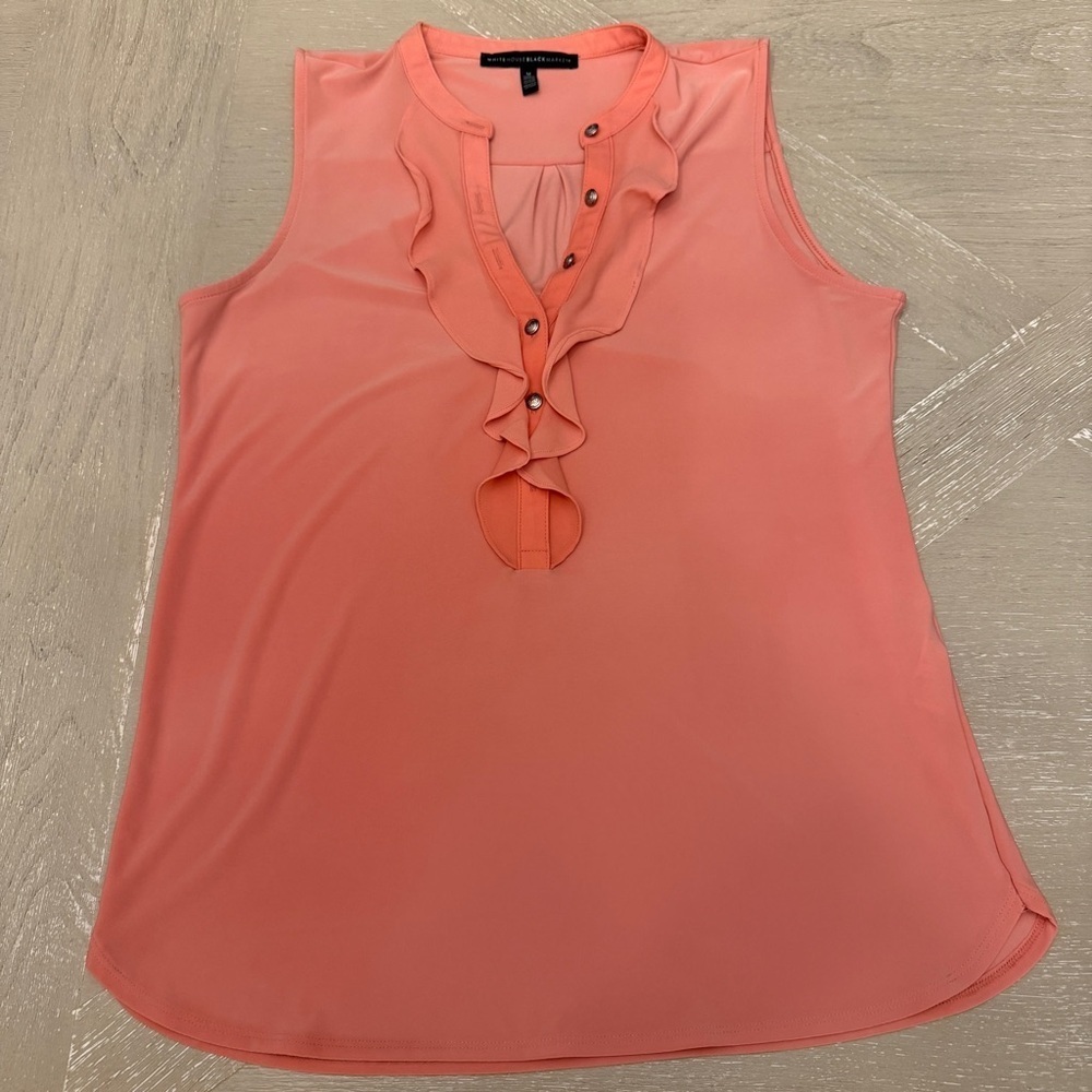 White House Black Market Coral Peach Ruffled Cut-Out Blouse